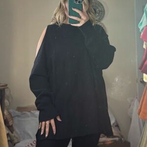 Black Knit Sweater w/ one cold shoulder
